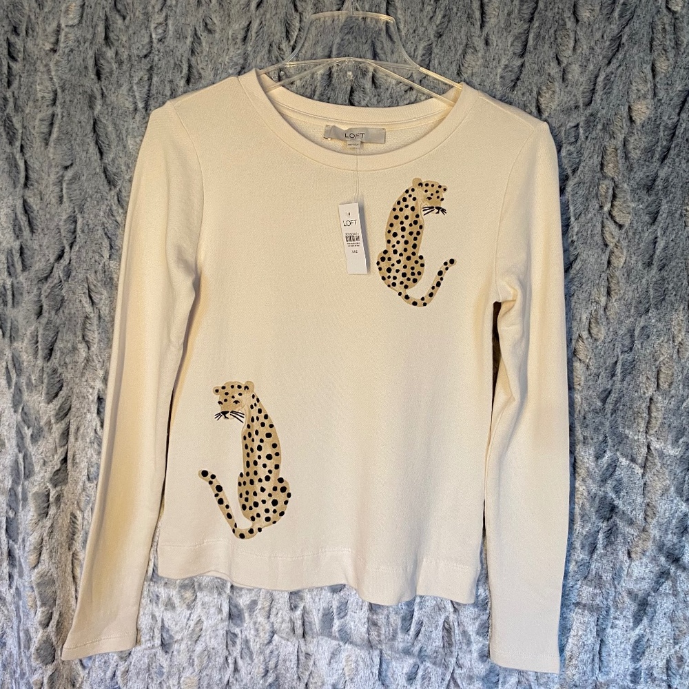 LOFT Lightweight Long Sleeve Sweatshirt with Leopard design - Size XXS (NWT)